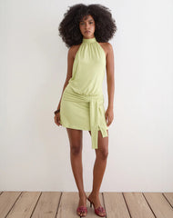 Vakali Halterneck Mini Dress in Rayon Jersey Pistachio