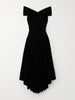Off-the-shoulder asymmetric ribbed wool midi dress