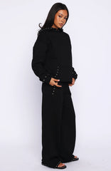 Glow Your Own Way Studded Wide Leg Sweatpants Black