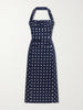 Halted-neck polka-dot cotton-blend twill midi dress