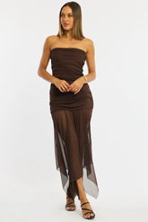 Brown Strapless Maxi Dress