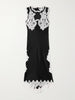 Lace-trimmed satin midi dress