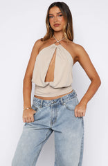 Love Everywhere Cinched Waist Halter Top Stone