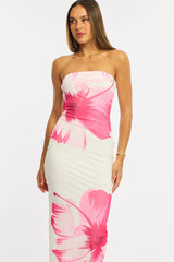 Pink Floral Strapless Maxi Dress