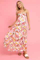 Red Abstract Maxi Dress Strappy