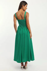 Green Midi Dress Gathered Bust