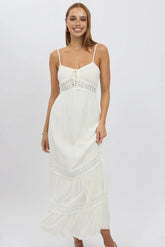 White Maxi Dress Strappy Lace Trim