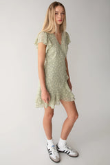 FLORAL WRAP MINI DRESS WITH RUFFLED HEM