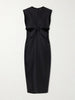 Cutout draped wool and silk-blend midi dress