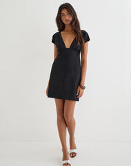 Yenna Plunge Mini Dress in Floral Lace Black