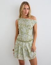 Qaireen Mini Dress in Pale Flower Green