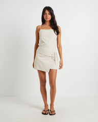 Eden Backless Linen Mini Dress in Oat Marle