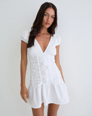 Silesa Ruched Mini Dress in White