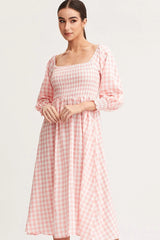 Check Dress Long Sleeve Maxi
