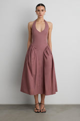 COTTON POPLIN HALTER MIDI DRESS