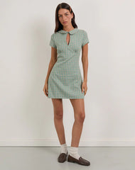 Medora Keyhole Mini Dress in Teal Check