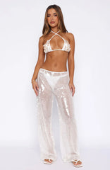 Caught Up In It Sequin Pants White