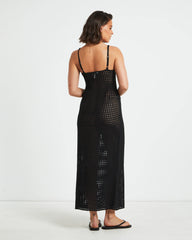 Calypso Crochet Midi Dress in Black