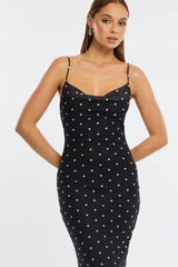 Black Polka Dot Bodycon Dress Polka Dot Cowl Neck Maxi