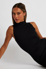 Black Knit Dress High Neck Midi