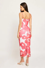 Red Floral Bodycon Dress Cowl Neck Maxi