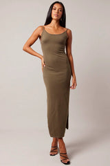 Green Knit Dress Sleeveless Maxi