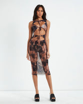 Teena Multi Tie Front Midi Dress Multi