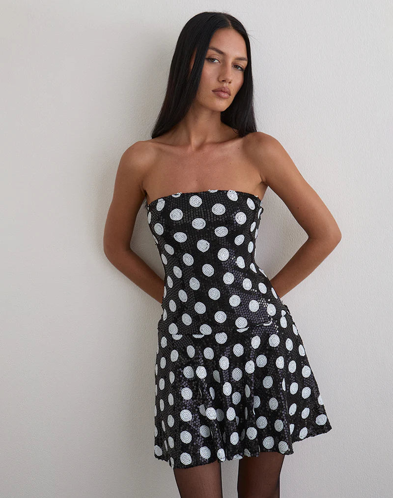 Pipo Mini Dress in Polka Sequin Monochrome