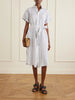 Belted striped linen midi dress