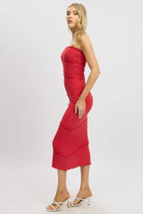 Red Bodycon Dress Midi Strapless