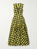 Pleated paneled checked cotton midi dress