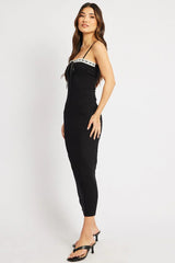 Black Bodycon Dress Maxi Ribbon Trim