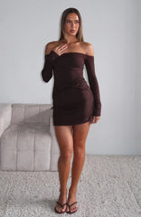 Pure Instinct Long Sleeve Mini Dress Dark Chocolate
