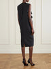 Cutout draped wool and silk-blend midi dress