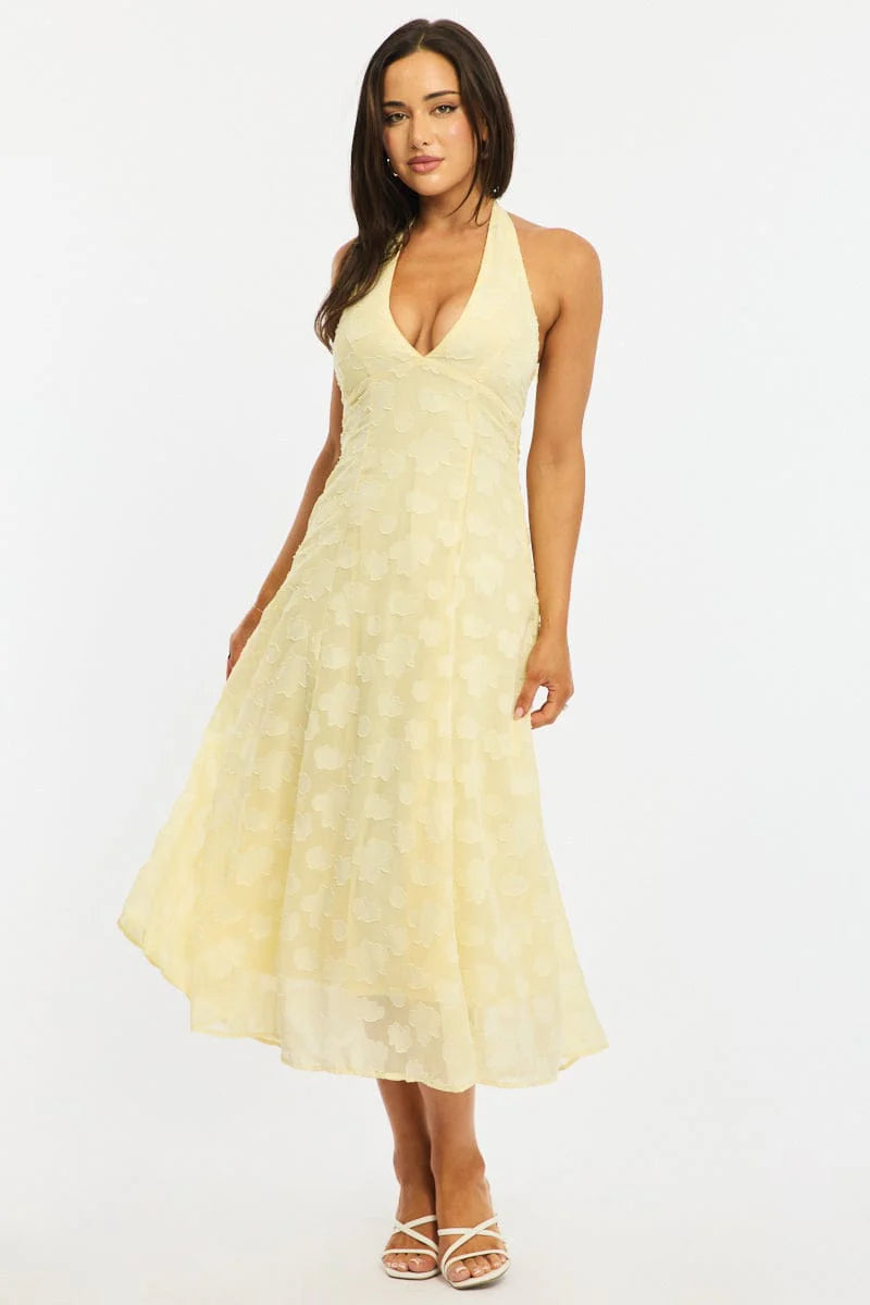 Yellow Halter Neck Midi Dress