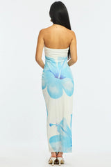 Blue Floral Strapless Maxi Dress