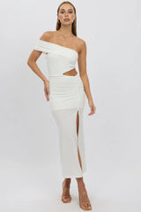 White Bodycon Dress One Shoulder Maxi