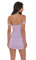 Mesh Off Shoulder Bodycon Dress in Lavender