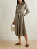 Belted piped printed silk-twill midi shirt dress