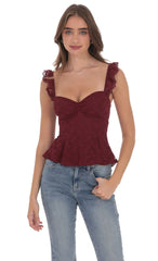Lace Ruffle Strap Top in Burgundy