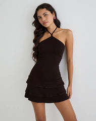 Suzetta Halter Mini Dress in Chocolate Brown