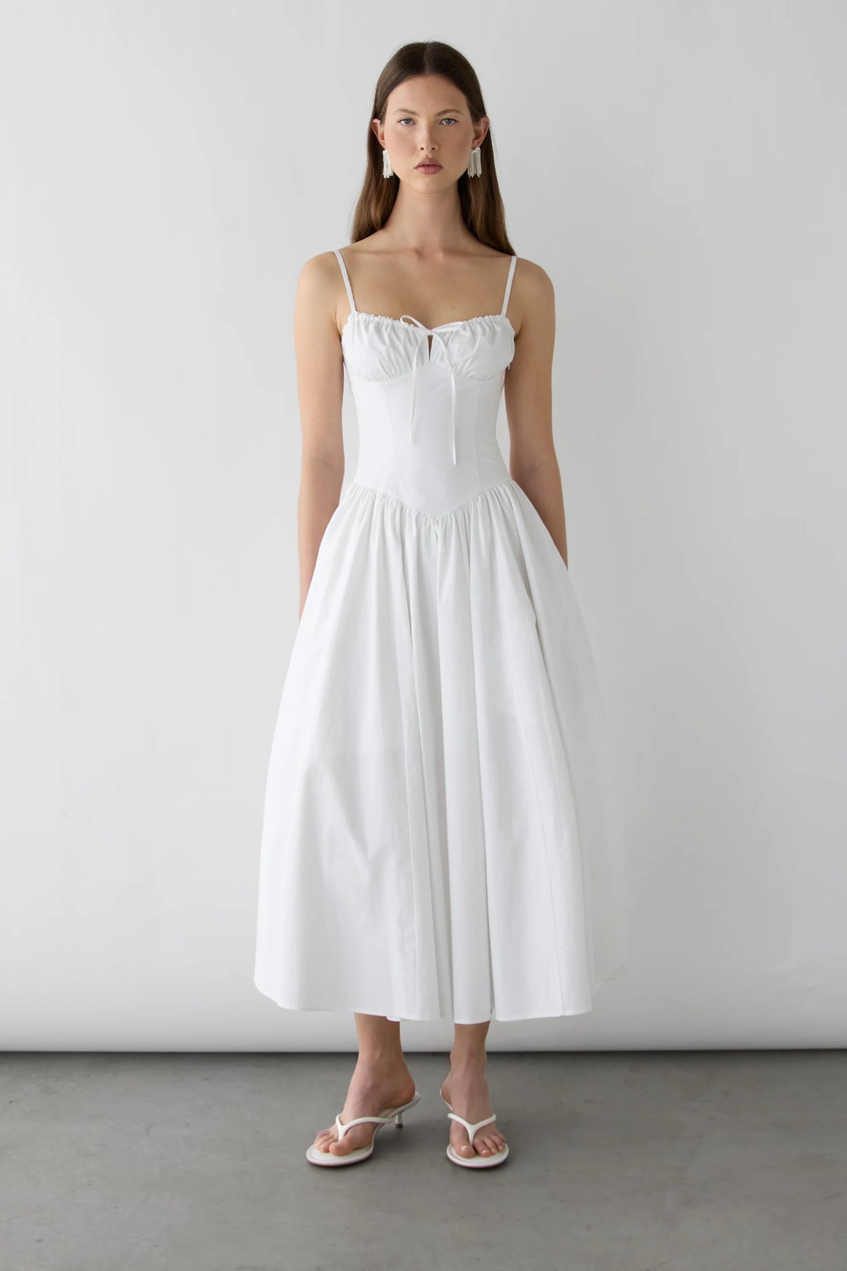 COTTON POPLIN CORSET MIDI DRESS