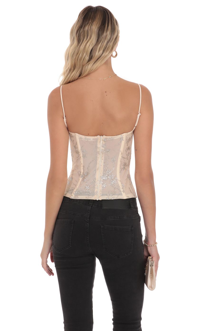 Glitter Floral Corset Top in Cream
