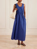 Tie-detailed gathered cotton midi dress