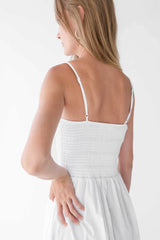 SMOCKED POPLIN MIDI DRESS