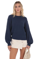 Knit Balloon Sleeve Jumper in Navy