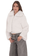 Faux Fur Cropped Jacket in White