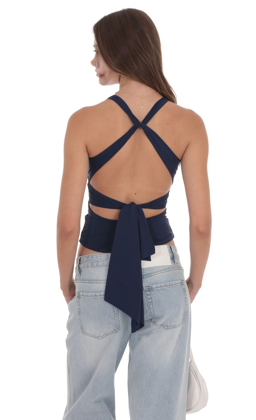 Twist Cross Back Top in Navy