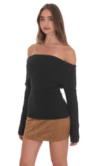 Black Off-the-Shoulder Knitted Jumper