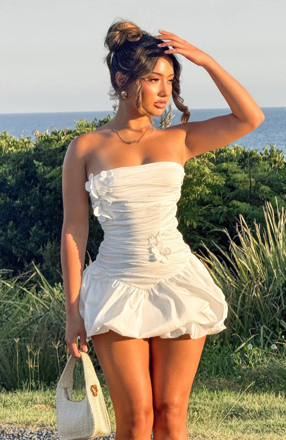 Flower Beat Strapless Mini Dress White